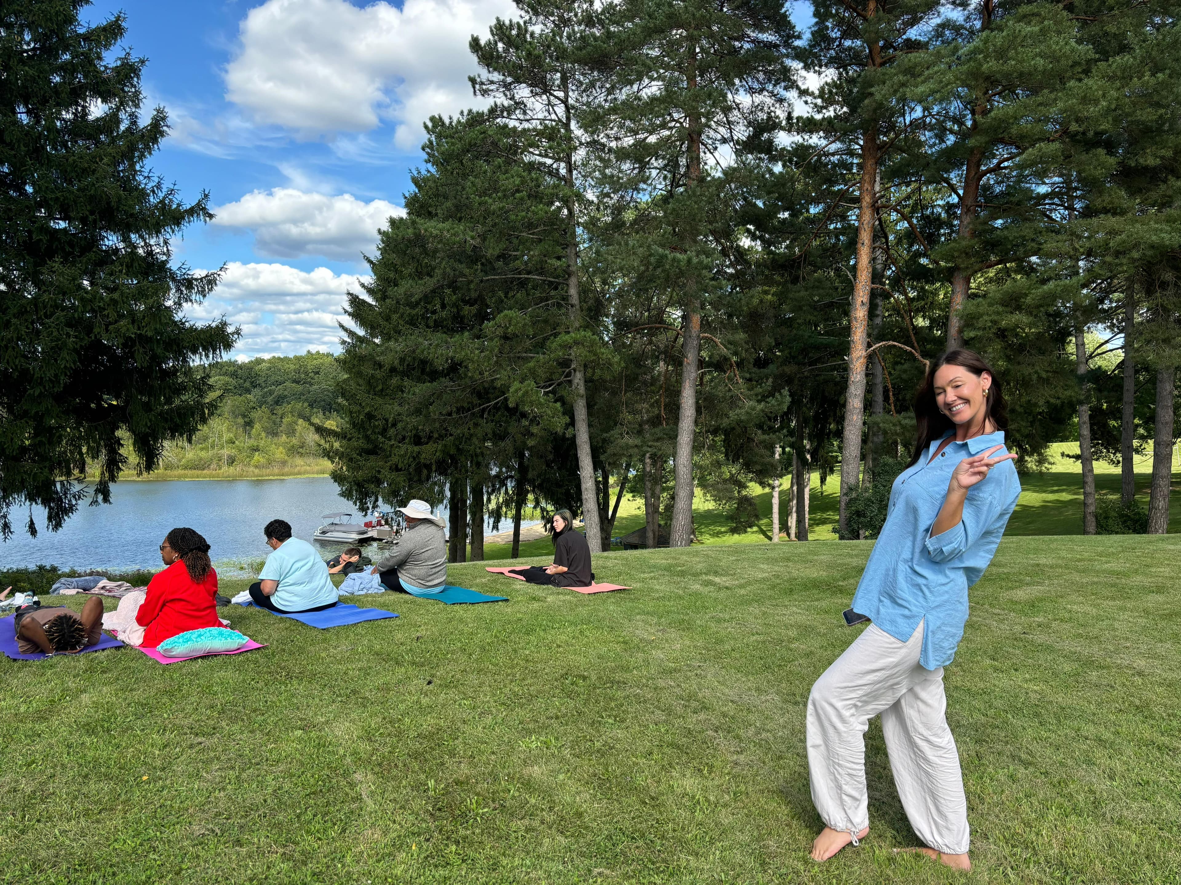 Outdoor practice by the lake at Maryville Retreat Center